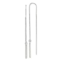 Sterling Silver Polished CZ Bar Threader Earrings