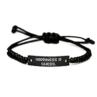 Happiness is Chess. Black Rope Bracelet, Chess Present from Friends, Epic Engraved Bracelet for Friends, Board Games, Funny, Gifts, Presents, Toys
