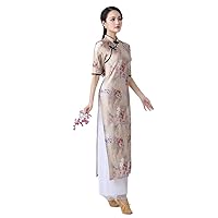 red Viet NAM Long Cheongsam Evening Dress Chinese Style Party Qipao Oriental Womens Elegant Gowns
