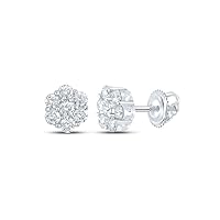 The Diamond Deal 14kt White Gold Mens Round Diamond Flower Cluster Earrings 5/8 Cttw