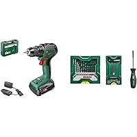 Bosch Home and Garden UniversalDrill Cordless Screwdriver 18V-60 (1 Battery, 18 Volt System, in Case) + 25 + 15 + 1 Mini X-Line Set Plus Handle (for Metal, Wood, Stone, Drill Accessories)