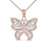 FILIGREE BUTTERFLY PENDANT NECKLACE IN TWO-TONE ROSE GOLD - Gold Purity:: 14K, Pendant/Necklace Option: Pendant Only