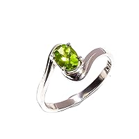 Sterling Silver 925 Natural Peridot Ring for Women, Girls in Sterling Silver Birthstone Jewelry Gift for Her | Birthday wedding | Anniversary Engagement (7.75 US Size)