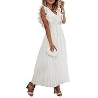 Sexy V Neck Summer Dresses for Women 2022 Long Chiffon Flowy Bohemian Maxi Dresses with Sleeves