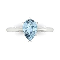 Clara Pucci 1.95ct Pear Cut Solitaire Natural Topaz 6-Prong Classic Designer Statement Ring Solid Real 14k White Gold for Women
