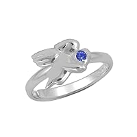 Sterling Silver Simulated Birthstone Girls Angel Ring Adjustable Size 3 To 7