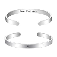 Minimalist Custom Name Message Engraved Cuff Bracelet for Girls Women Men, Stainless Steel Personalized ID Bangle, Customized Inspirational Friendship Jewelry for Friends Family