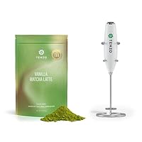 Tenzo Vanilla Matcha Latte (3.39 Ounces) - Ceremonial Grade Matcha - Make Hot or Iced - Electric Matcha Whisk and Milk Frother
