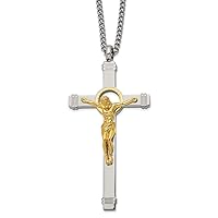 38.8mm Chisel Stainless Steel Polished Yellow Ip Plated Crucifix Pendant a Curb Chain Necklace 24 Inch Jewelry for Women