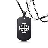 Stainless Steel Crusaders Jerusalem Jewelry - Kingdom of Jerusalem Five-fold Cross Pendant Catholic Symbol of Christianity Necklace Chain Israel Jewelry Gifts for Men Women