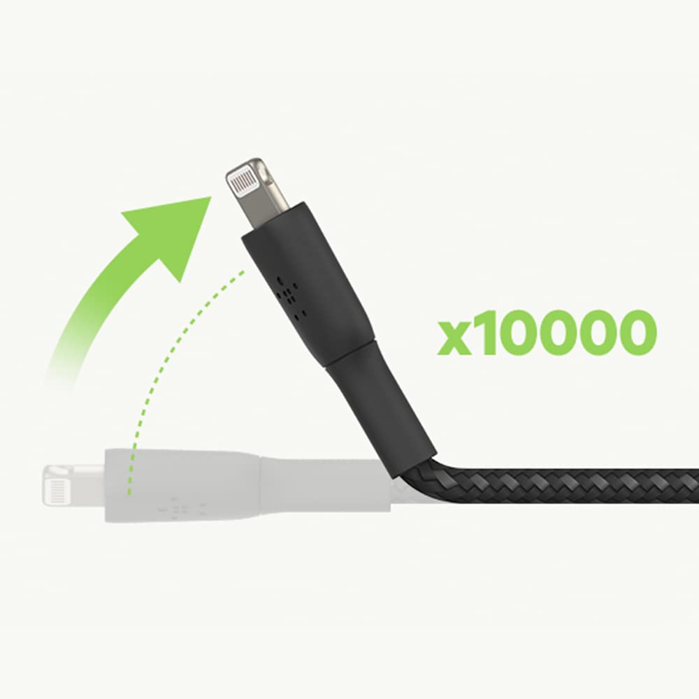 Belkin BoostCharge Braided Lightning Cable - 6.6ft/2M - MFi Certified Apple iPhone Charger USB to Lightning Cable 6ft - iPhone Cable - iPhone Charger Cable - Apple Charger - USB Phone Charger - Black