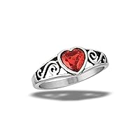 Simulated Garnet Unique Heart Ring Stainless Steel Fashion Band Sizes 6-10