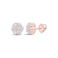 10K Rose Gold Mens Diamond Flower Cluster Earrings 1/3 Ctw.