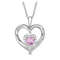Pear Cut Created Pink Sapphire & 0.05 CT Diamond Heart Pendant Necklace 14K White Gold Over