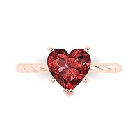Clara Pucci 2.0 carat Heart Cut Solitaire Rope Twisted Knot Natural Red Garnet Proposal Bridal Wedding Anniversary Ring 18K Rose Gold