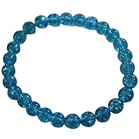 Unisex Bracelet 8mm Natural Gemstone Blue Crackle Quartz Round shape Smooth cut beads 7 inch stretchable bracelet for men & women. | STBR_02058