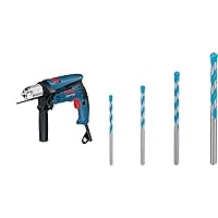Bosch Professional GSB 13 RE Hammer Drill (Including Depth Stop 210 mm, Keyless Chuck 13 mm, in Box) + 4x Expert CYL-9 MultiConstruction Drill Set (for Concrete, Diameter 4-8 mm, Accessories)