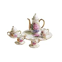 Mini House Ornament Accessories,8PCS 1:12 Miniature Ceramic Tea Cup Set Porcelain Tea Cup Set Flower Print with Gold Trim, Bathroom Porcelain Set Dollhouse Ceramic Tea Cup,Dollhouse