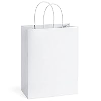 BagDream 50Pcs Gift Bags 8x4.25x10.5 Paper Gift Bags with Handles Bulk, White Kraft Paper Bags for Gifts, Retail, Party Favor, Shopping, Grocery Bags