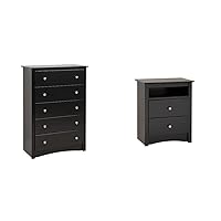 Prepac Sonoma 5-Drawer Chest and Tall Nightstand, Black