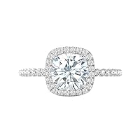 Siyaa Gems 4 CT Cushion Diamond Moissanite Engagement Ring Wedding Ring Eternity Band Vintage Solitaire Halo Hidden Prong Setting Silver Jewelry Anniversary Promise Rings Gift