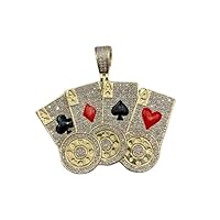 2Ct Round Cut Lab-Created Diamond Aces Poker Card Pendant 925 Sterling Silver, Medium, Yellow, NKPJ_0036