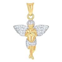 10k Two tone Gold Mens CZ Cubic Zirconia Simulated Diamond Praying Angel Religious Charm Pendant Necklace Measures 28.1x17.5mm W Jewelry for Men