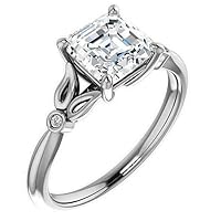 Mois 1 CT Asscher Cut Colorless Moissanite Engagement Ring Wedding/Bridal Ring Set, Diamond Ring, Anniversary Solitaire Halo Accented Promise Vintage Antique Gold Silver Ring Perfact for Gift