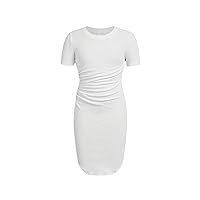 OYOANGLE Girl's Short Sleeve Crew Neck Ruched Bodycon Knee Length Dress Summer Casual Dresses