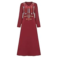 HAN HONG Autumn Women's Trumpet Sleeve Dress Black V-Neck Long Sleeve Bohemian Embroidery Muslim Party Dress