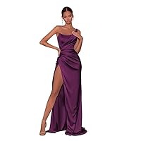 2023 Women’s One Shoulder Mermaid Prom Dresses with Slit Long Ruched Satin Bridesmaid Wedding Guests Dresses
