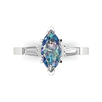 Clara Pucci 2 ct Marquise cut 3 stone Solitaire Blue Moissanite Ideal Engagement Promise Anniversary Bridal Designer Ring 18K White Gold