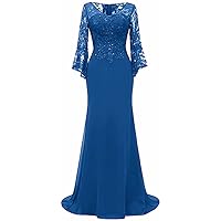 Women's Mermaid Mother of The Bride Dresses Lace Ruffle Sleeves Long Evening Party Gown