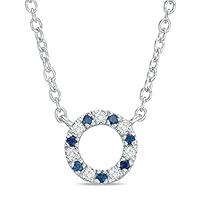 0.05 CT Round Cut Created Blue Sapphire & Diamond Circle Pendant Necklace 14k Whte Gold Over