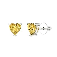 0.9ct Heart Cut Solitaire Natural Yellow Citrine Unisex Stud Earrings 14k White Gold Screw Back conflict free Jewelry
