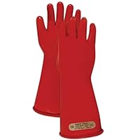 Class 00 Natural Rubber Latex Insulating Linemen Safety Gloves, 1 Pair, 14” Long, Red