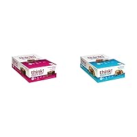 think! Protein Bars with Chicory Root Fiber, 10 Count Boxes, Chocolate Almond Brownie and Chocolate Chip, 150 Calorie Snack Bars, Gluten Free