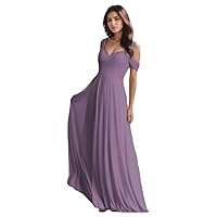 Chiffon Bridesmaid Dresses Off Shoulder Long Formal Gowns and Evening Dresses for Wedding with Pockets
