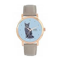 Russian Blue Cat Watch Ladies 38mm Case 3atm Water Resistant Custom Designed Quartz Movement Luxury Fashionable