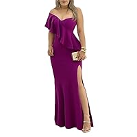 Women Solid Irregular One Shoulder Dress Sexy Bodycon Wrapped Hip HIGT Waist Party Dresses