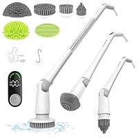 Electric Spin Scrubber, Cordless Tub and Tile Scrubber, 6 Replacement Head with LED Display, Cleaning Brush Electric Spin Scrubber for Bathroom Floor Tile, Dual Speed Shower Scrubber, Grey