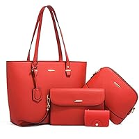 2023 New Handbags for women Fashion Ladies Faux Leather, Handbags Shoulder Bag, Purse, Tote,Card pack, 4 Piece (Red)