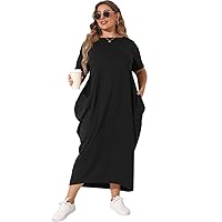 Womens Black Plus Size Dress Short Sleeve Harem Irregular Summer Maxi Dress L-4XL