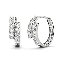 The Diamond Deal 18kt White Gold Womens Double Row Hoop VS Diamond Earrings 0.36 Cttw