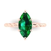 Clara Pucci 2ct Marquise Cut Solitaire Rope Twisted Knot Simulated Emerald Proposal Bridal Wedding Anniversary Ring 18K Rose Gold