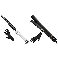 HOT TOOLS Professional Nano Ceramic Extra Long Tapered Curling Iron for Shiny Curls, 3/4 to 1 1/4 in & Hot Tools Pro Artist Black Gold Evolve Ionic Salon Hair Flat Iron | Long-Lasting Finish