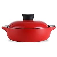 Enamel Round Covered Stockpot, Pasta Stock Stew Soup Casserole Dish with Lid Household Gas High Temperature Resistance Stew Pot/Simple Practical Anti-Cracking Health Stone Pot (Color : Red)
