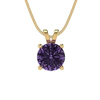 Clara Pucci 1.0 ct Round Cut Genuine Simulated Alexandrite Solitaire Pendant Necklace With 16