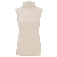 Womens Turtle Polo Neck T-Shirt Plain Stretch Sleeveless Bodycon Vest Tee Top