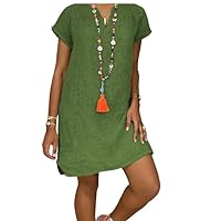 Women's Plus Size Summer V-Neck Solid Loose Shirt Dress: Casual Mini Tunic for Ladies